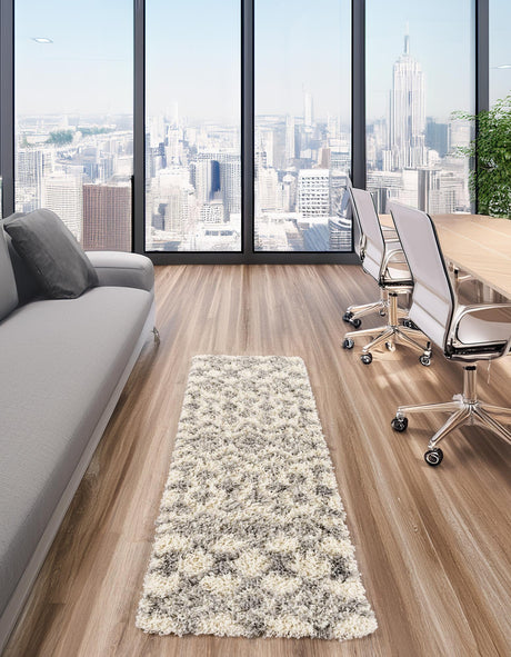 Ivory 2' x 8' Moroccan Trellis Shag Runner Area Rug Thick Soft Touch Fluffy & Plush Shaggy Pile 100% Polypropylene Geometric Traditional Carpet for Sale at Rug Engine