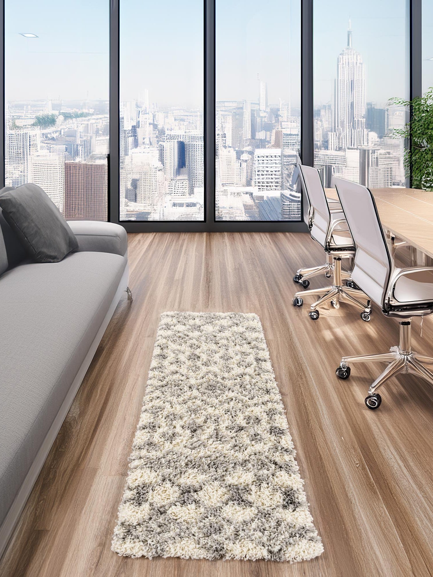 Ivory 2' x 6' 1 Moroccan Trellis Shag Runner Area Rug Thick Soft Touch Fluffy & Plush Shaggy Pile 100% Polypropylene Geometric Traditional Carpet for Sale at Rug Engine