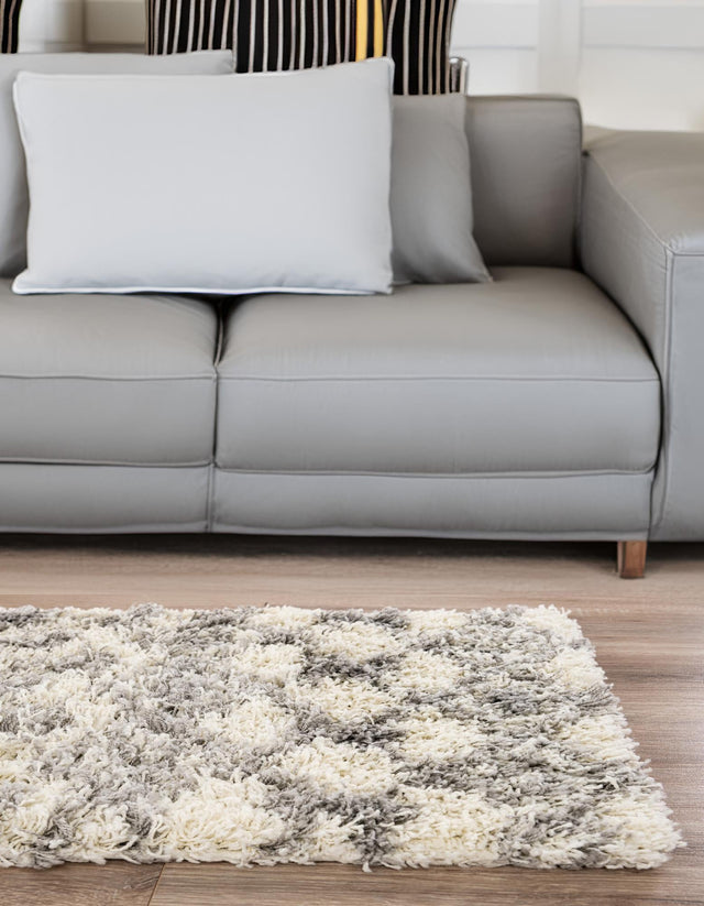 Ivory 2' x 6' 1 Moroccan Trellis Shag Runner Area Rug Thick Soft Touch Fluffy & Plush Shaggy Pile