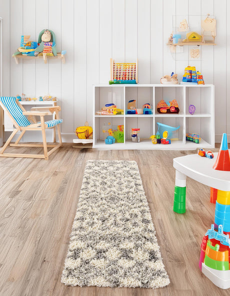 Ivory 2' x 7' 1 Moroccan Trellis Shag Runner Area Rug Thick Soft Touch Fluffy & Plush Shaggy Pile 100% Polypropylene Geometric Traditional Carpet for Sale at Rug Engine