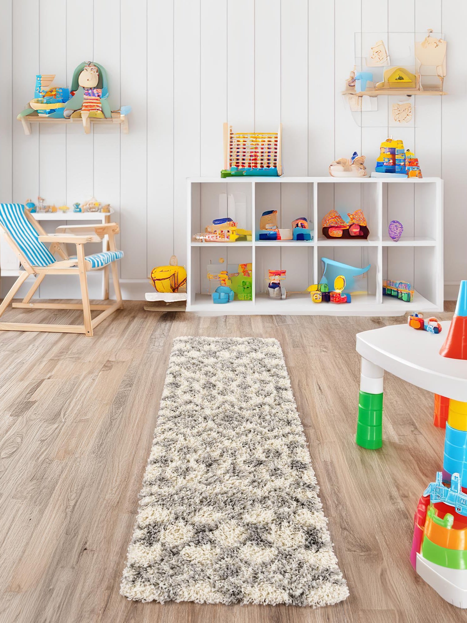 Ivory 3' 3 x 16' 5 Moroccan Trellis Shag Runner Area Rug Thick Soft Touch Fluffy & Plush Shaggy Pile 100% Polypropylene Geometric Traditional Carpet for Sale at Rug Engine