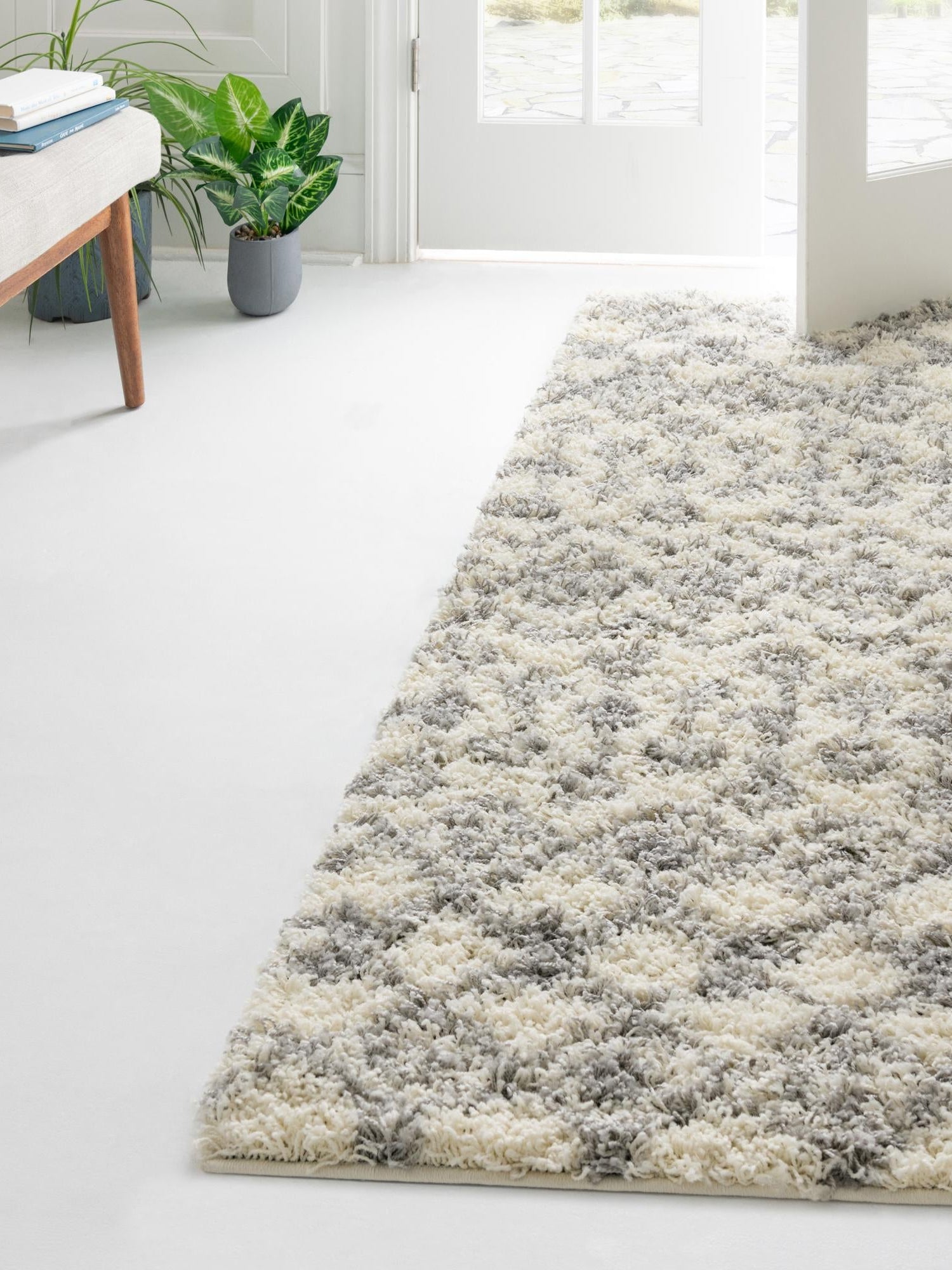 Ivory 2' 7 x 12' Moroccan Trellis Shag Runner Area Rug Thick Soft Touch Fluffy & Plush Shaggy Pile 100% Polypropylene Geometric Traditional Carpet for Sale at Rug Engine