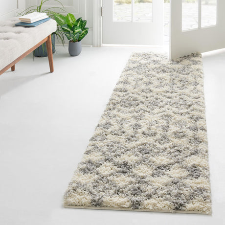Ivory 2' x 5' 1 Moroccan Trellis Shag Runner Area Rug Thick Soft Touch Fluffy & Plush Shaggy Pile 100% Polypropylene Geometric Traditional Carpet for Sale at Rug Engine