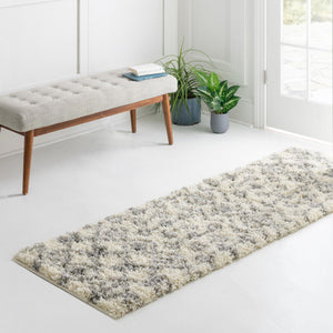 Ivory 2' x 5' 1 Moroccan Trellis Shag Runner Area Rug Thick Soft Touch Fluffy & Plush Shaggy Pile