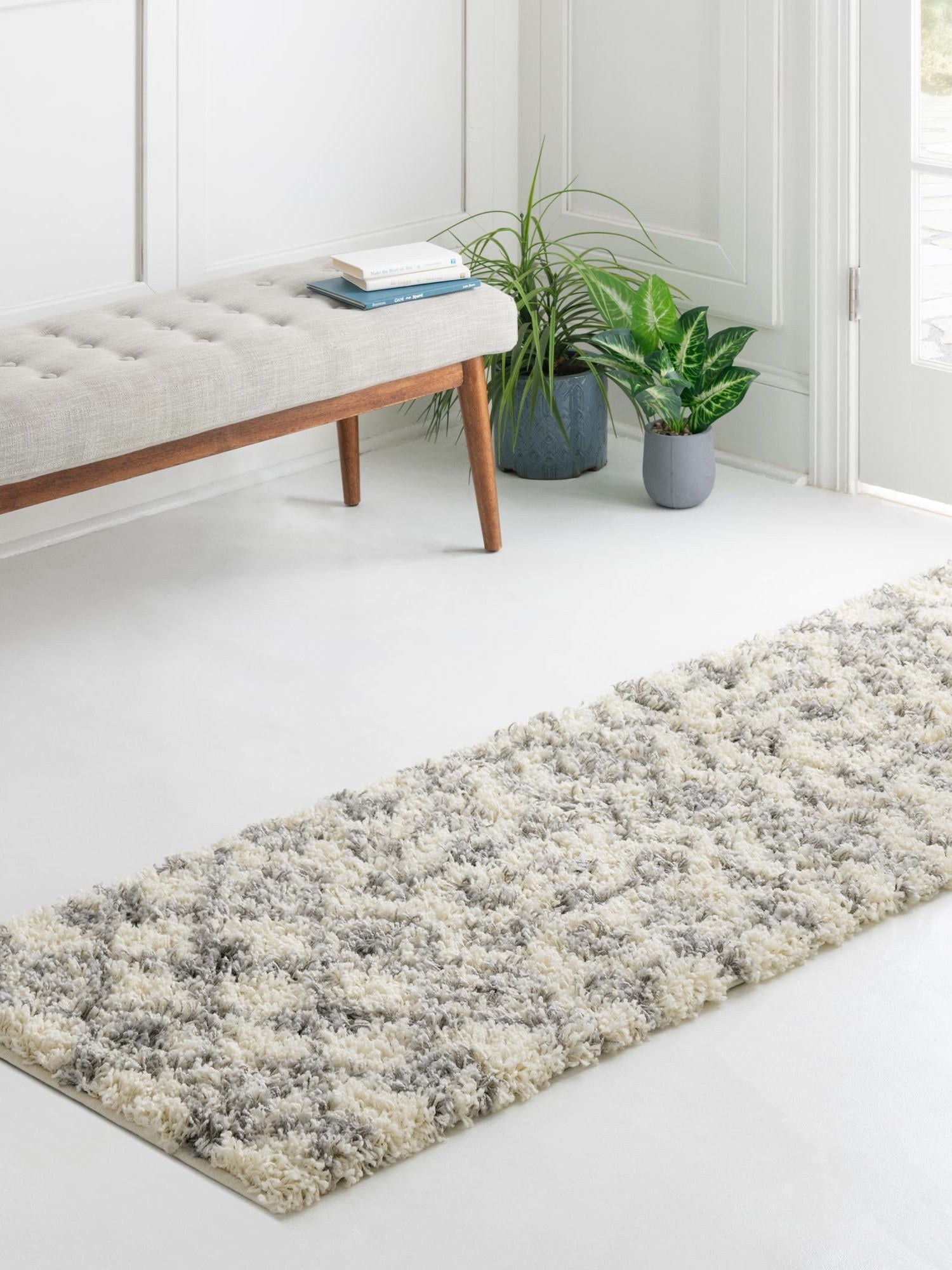 Ivory 3' 3 x 16' 5 Moroccan Trellis Shag Runner Area Rug Thick Soft Touch Fluffy & Plush Shaggy Pile 100% Polypropylene Geometric Traditional Carpet for Sale at Rug Engine