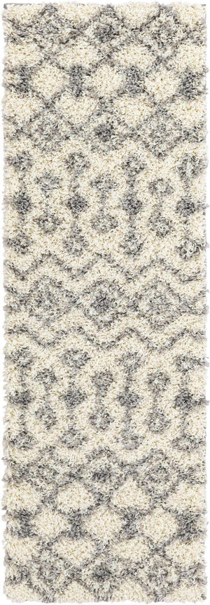 Ivory 2' x 6' 1 Moroccan Trellis Shag Runner Area Rug Thick Soft Touch Fluffy & Plush Shaggy Pile