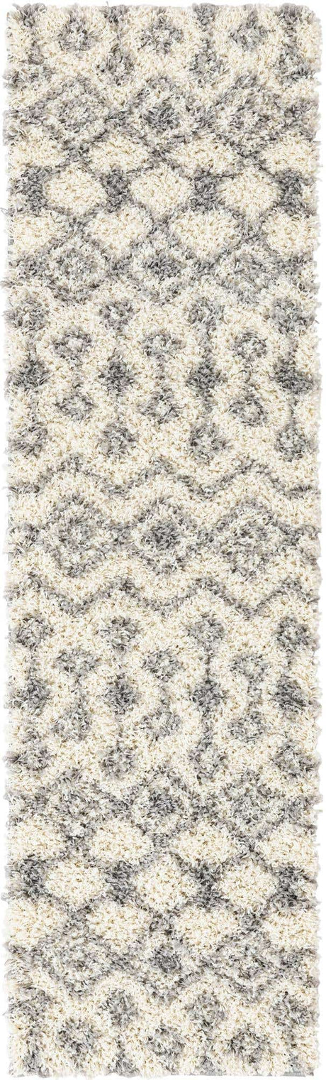 Ivory 2' x 7' 1 Moroccan Trellis Shag Runner Area Rug Thick Soft Touch Fluffy & Plush Shaggy Pile