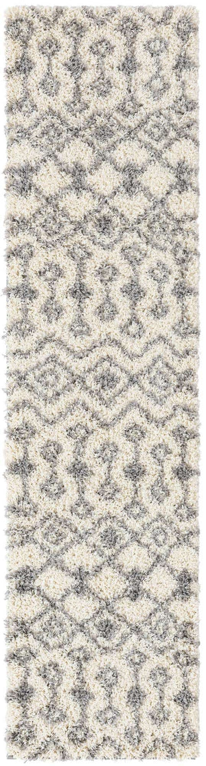 Ivory 2' x 8' Moroccan Trellis Shag Runner Area Rug Thick Soft Touch Fluffy & Plush Shaggy Pile
