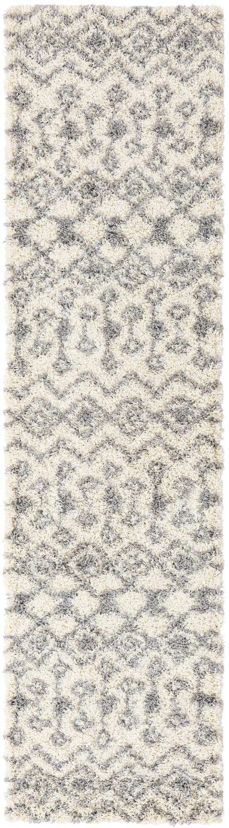 Ivory 2' 7 x 10' Moroccan Trellis Shag Runner Area Rug Thick Soft Touch Fluffy & Plush Shaggy Pile