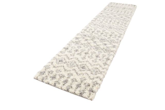 Ivory 2' 7 x 12' Moroccan Trellis Shag Runner Area Rug Thick Soft Touch Fluffy & Plush Shaggy Pile