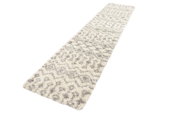 Ivory 2' 7 x 12' Moroccan Trellis Shag Runner Area Rug Thick Soft Touch Fluffy & Plush Shaggy Pile