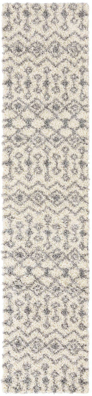 Ivory 2' 7 x 12' Moroccan Trellis Shag Runner Area Rug Thick Soft Touch Fluffy & Plush Shaggy Pile