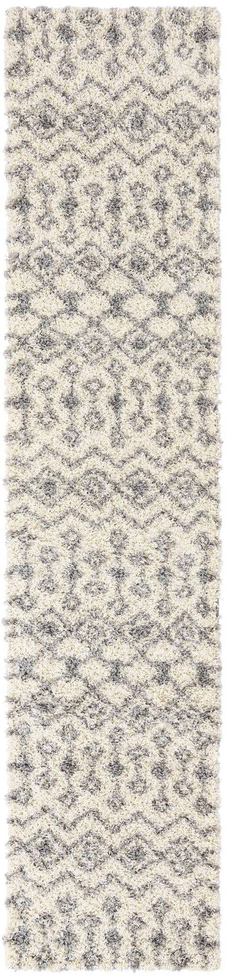 Ivory 2' 7 x 12' Moroccan Trellis Shag Runner Area Rug Thick Soft Touch Fluffy & Plush Shaggy Pile