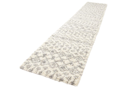 Ivory 3' 3 x 16' 5 Moroccan Trellis Shag Runner Area Rug Thick Soft Touch Fluffy & Plush Shaggy Pile 100% Polypropylene Geometric Traditional Carpet for Sale at Rug Engine