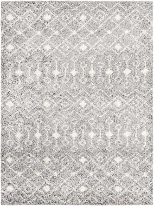 Gray 9' x 12' Moroccan Trellis Shag Rectangle Area Rug Thick Soft Touch Fluffy & Plush Shaggy Pile