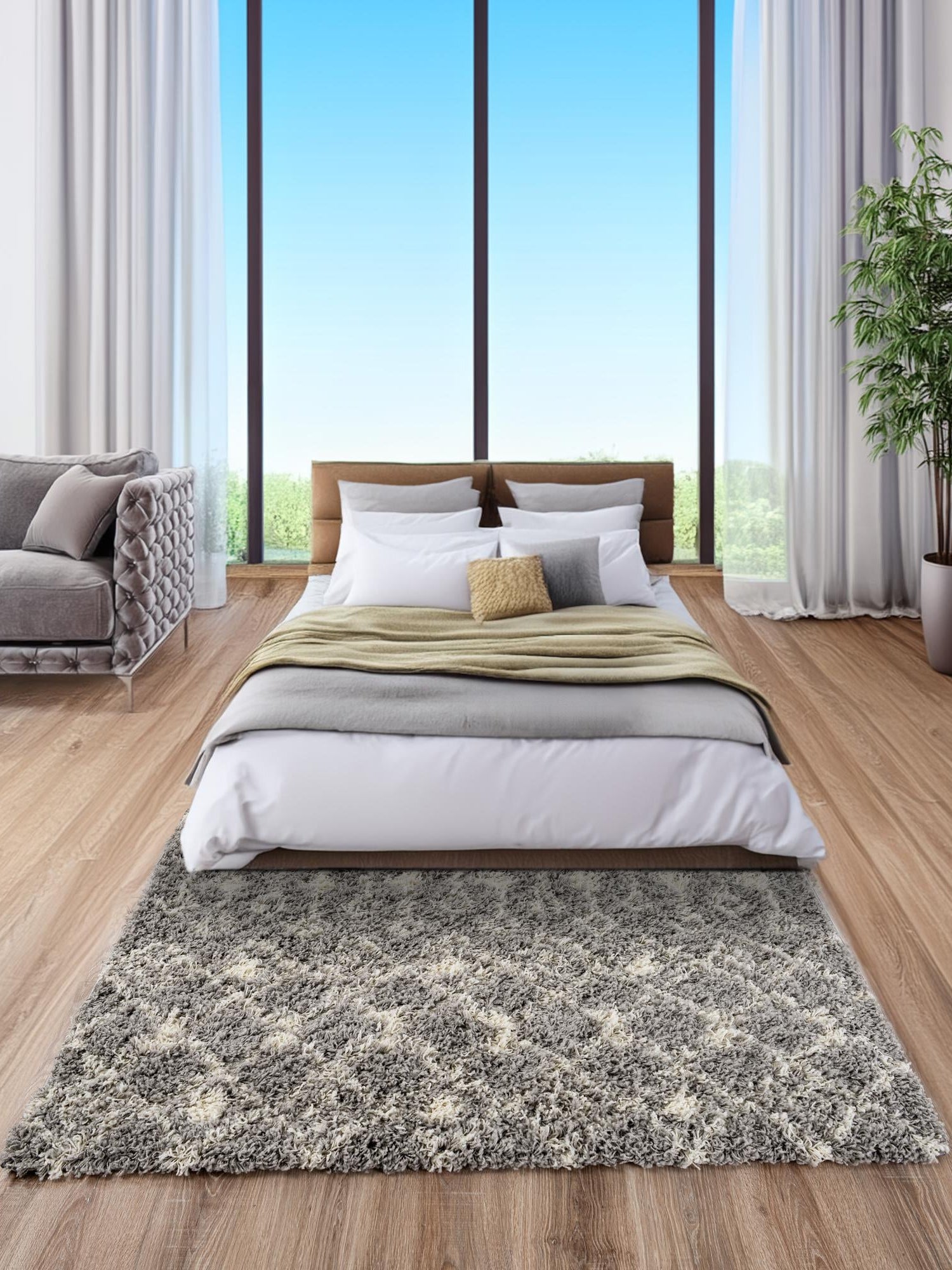 Gray 9' x 12' Moroccan Trellis Shag Rectangle Area Rug Thick Soft Touch Fluffy & Plush Shaggy Pile 100% Polypropylene Geometric Traditional Carpet for Sale at Rug Engine