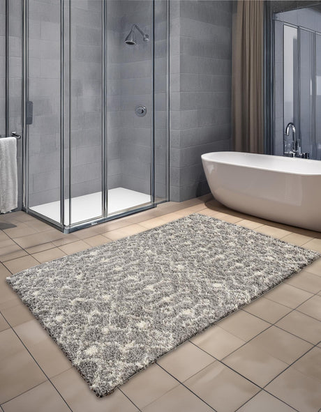 Gray 10' x 14' 1 Moroccan Trellis Shag Rectangle Area Rug Thick Soft Touch Fluffy & Plush Shaggy Pile 100% Polypropylene Geometric Traditional Carpet for Sale at Rug Engine