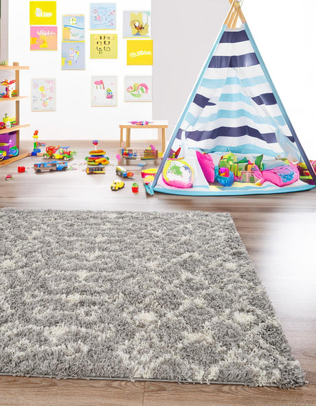 Gray 10' x 13' 1 Moroccan Trellis Shag Rectangle Area Rug Thick Soft Touch Fluffy & Plush Shaggy Pile 100% Polypropylene Geometric Traditional Carpet for Sale at Rug Engine