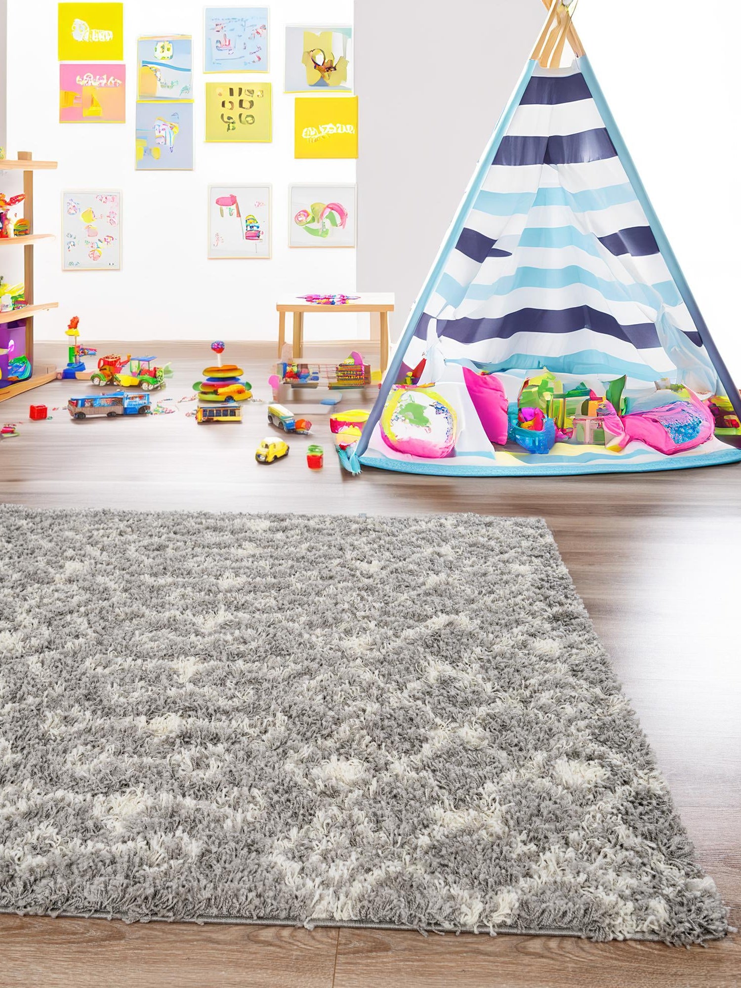 Gray 10' x 14' 1 Moroccan Trellis Shag Rectangle Area Rug Thick Soft Touch Fluffy & Plush Shaggy Pile 100% Polypropylene Geometric Traditional Carpet for Sale at Rug Engine