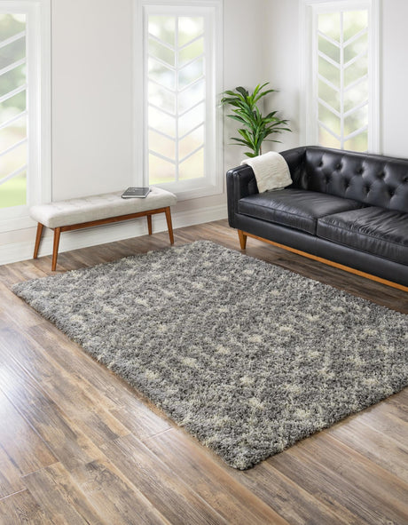 Gray 4' 1 x 6' 1 Moroccan Trellis Shag Rectangle Area Rug Thick Soft Touch Fluffy & Plush Shaggy Pile 100% Polypropylene Geometric Traditional Carpet for Sale at Rug Engine