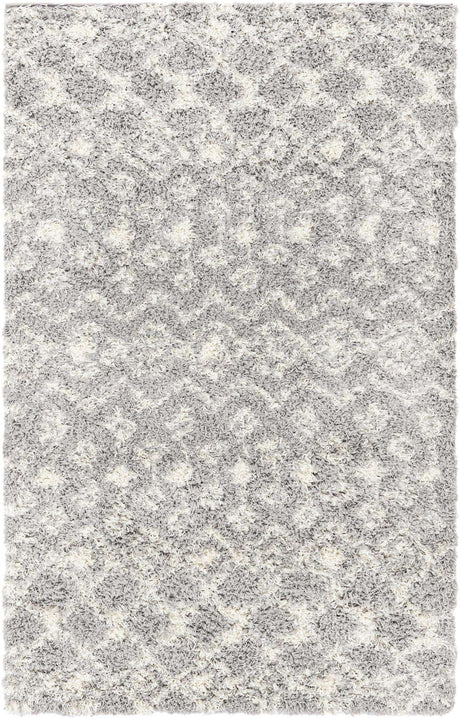 Gray 4' 1 x 6' 1 Moroccan Trellis Shag Rectangle Area Rug Thick Soft Touch Fluffy & Plush Shaggy Pile