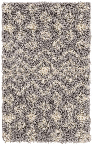 Gray 2' x 3' 1 Moroccan Trellis Shag Rectangle Area Rug Thick Soft Touch Fluffy & Plush Shaggy Pile
