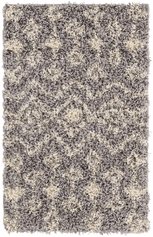 Gray 2' x 3' 1 Moroccan Trellis Shag Rectangle Area Rug Thick Soft Touch Fluffy & Plush Shaggy Pile