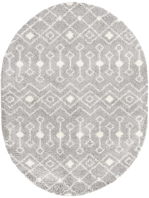 Gray 7' 10 x 10' Moroccan Trellis Shag Oval Area Rug Thick Soft Touch Fluffy & Plush Shaggy Pile