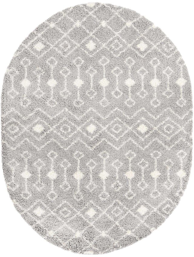 Gray 7' 10 x 10' Moroccan Trellis Shag Oval Area Rug Thick Soft Touch Fluffy & Plush Shaggy Pile