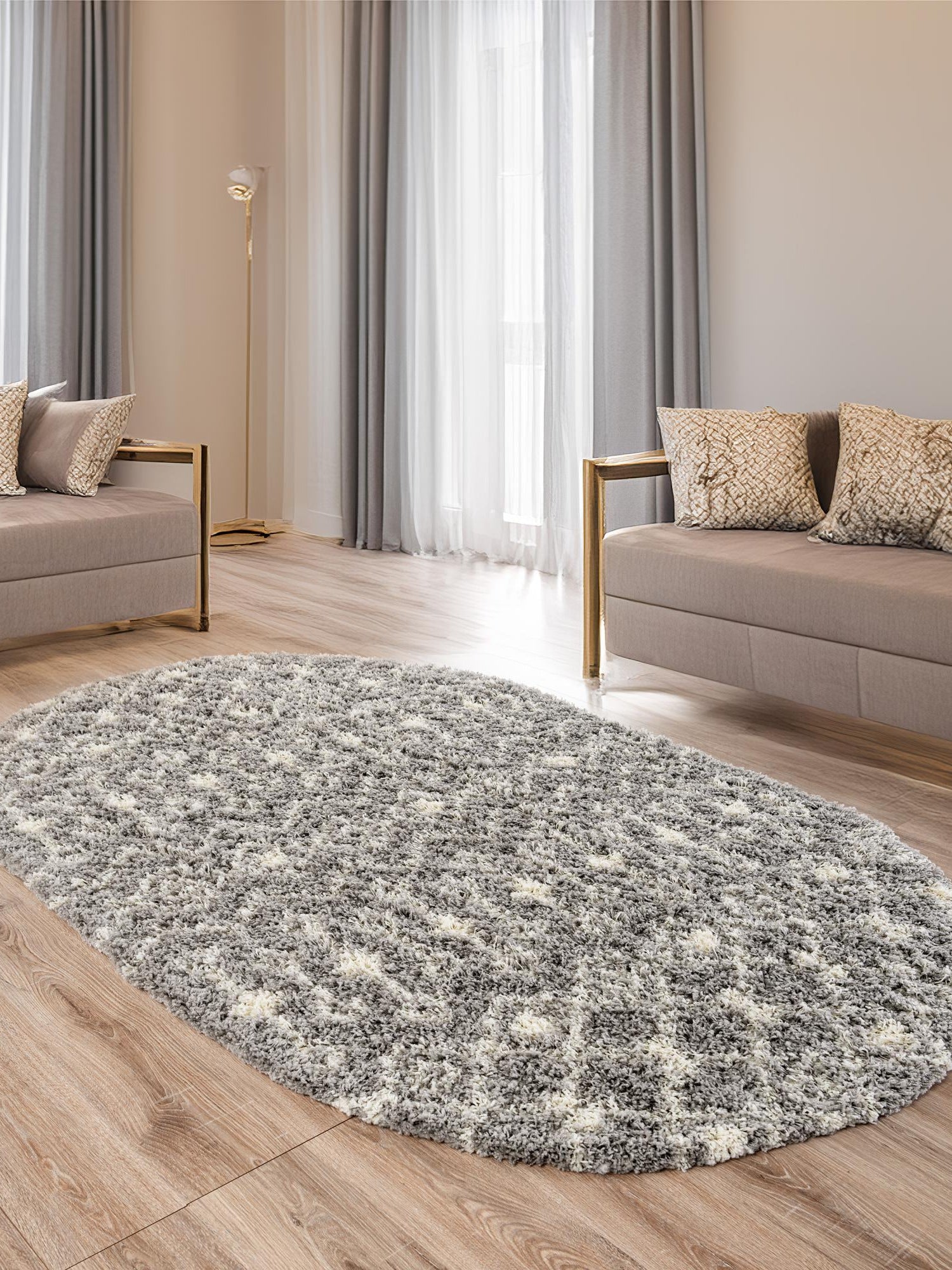 Gray 4' 1 x 6' 1 Moroccan Trellis Shag Oval Area Rug Thick Soft Touch Fluffy & Plush Shaggy Pile 100% Polypropylene Geometric Traditional Carpet for Sale at Rug Engine