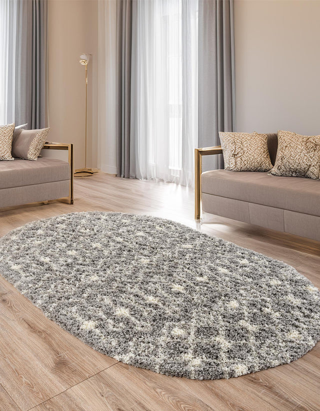 Gray 4' 1 x 6' 1 Moroccan Trellis Shag Oval Area Rug Thick Soft Touch Fluffy & Plush Shaggy Pile