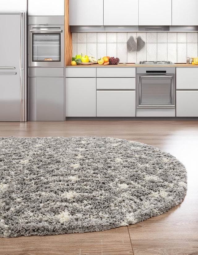 Gray 4' 1 x 6' 1 Moroccan Trellis Shag Oval Area Rug Thick Soft Touch Fluffy & Plush Shaggy Pile