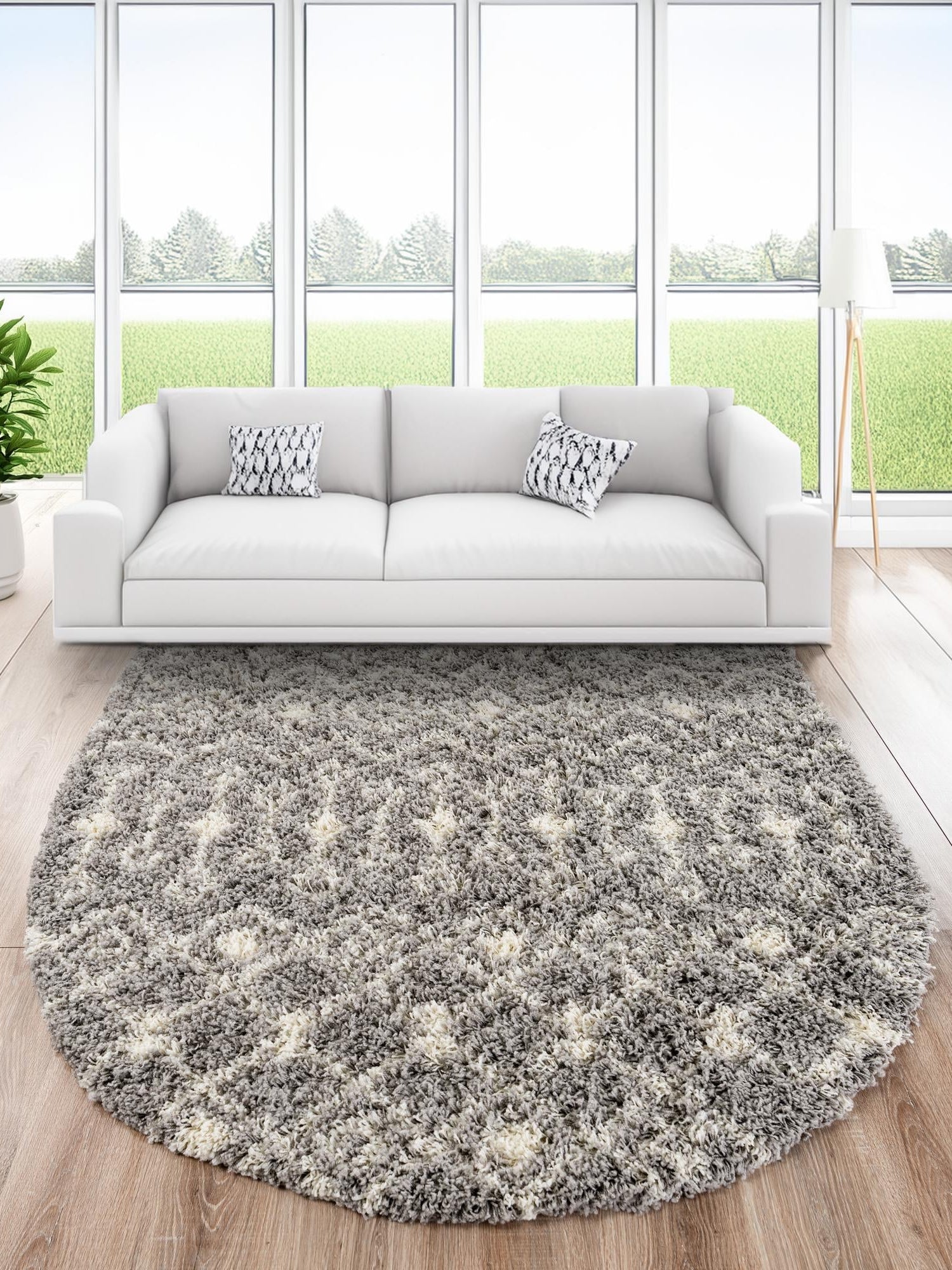 Gray 5' 3 x 8' Moroccan Trellis Shag Oval Area Rug Thick Soft Touch Fluffy & Plush Shaggy Pile 100% Polypropylene Geometric Traditional Carpet for Sale at Rug Engine