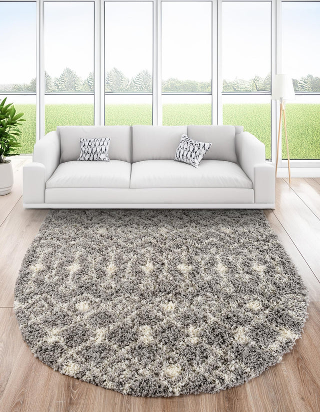 Gray 5' 3 x 8' Moroccan Trellis Shag Oval Area Rug Thick Soft Touch Fluffy & Plush Shaggy Pile