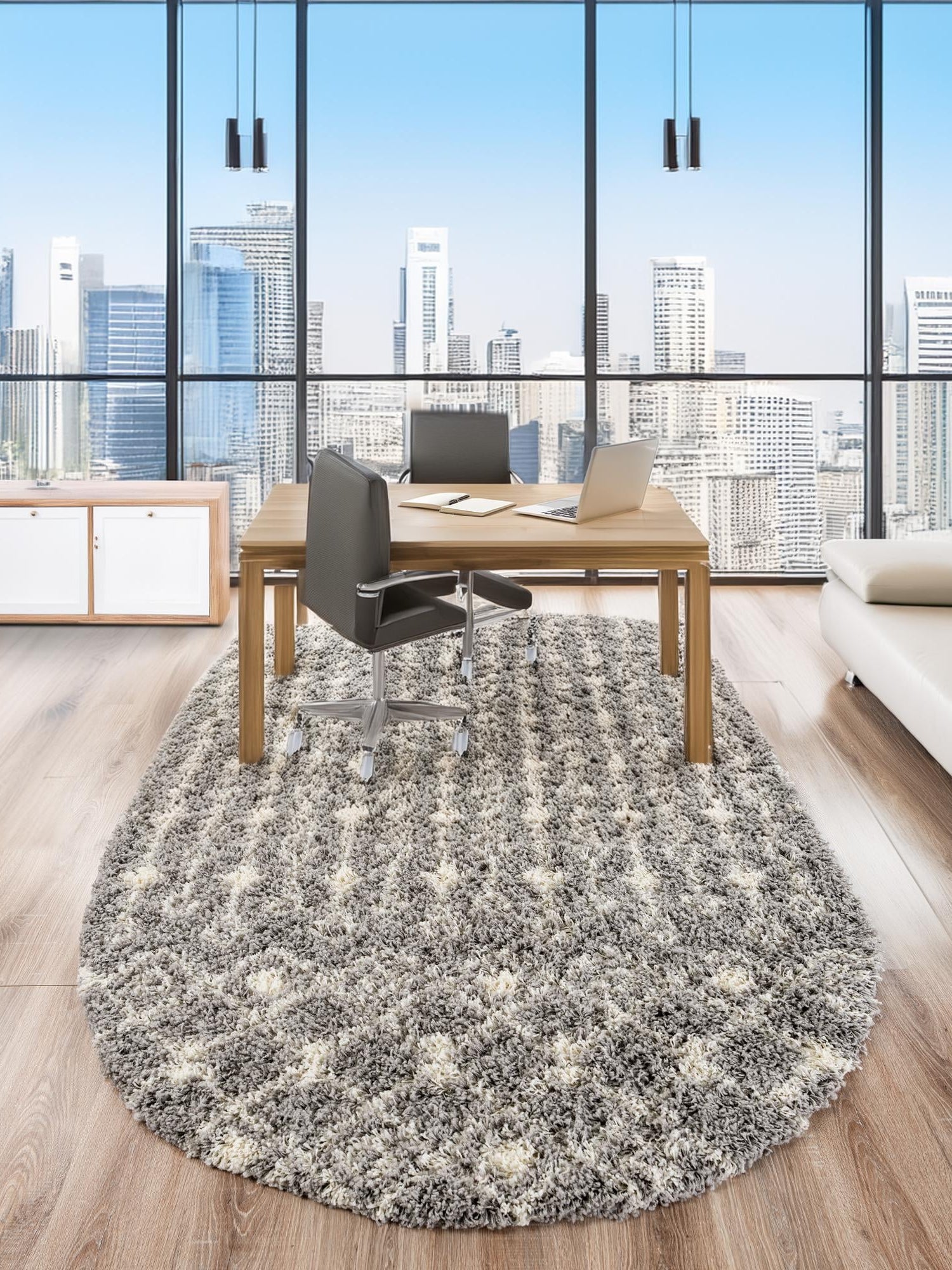 Gray 5' 3 x 8' Moroccan Trellis Shag Oval Area Rug Thick Soft Touch Fluffy & Plush Shaggy Pile 100% Polypropylene Geometric Traditional Carpet for Sale at Rug Engine