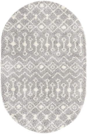 Gray 5' 3 x 8' Moroccan Trellis Shag Oval Area Rug Thick Soft Touch Fluffy & Plush Shaggy Pile