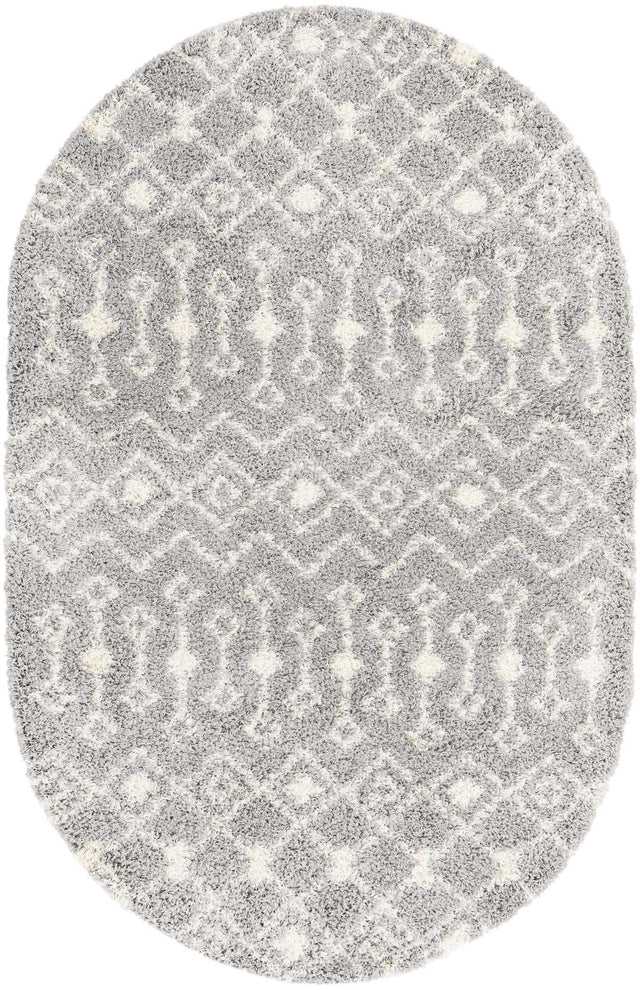 Gray 5' 3 x 8' Moroccan Trellis Shag Oval Area Rug Thick Soft Touch Fluffy & Plush Shaggy Pile