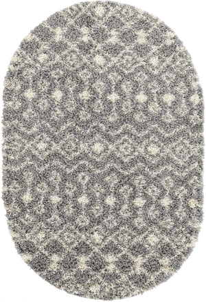 Gray 4' 1 x 6' 1 Moroccan Trellis Shag Oval Area Rug Thick Soft Touch Fluffy & Plush Shaggy Pile
