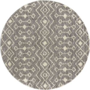 Gray 10' x 10' Moroccan Trellis Shag Round Rug