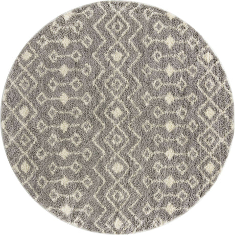 Gray 10' x 10' Moroccan Trellis Shag Round Rug