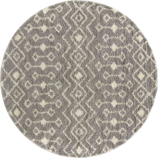 Gray 10' x 10' Moroccan Trellis Shag Round Rug