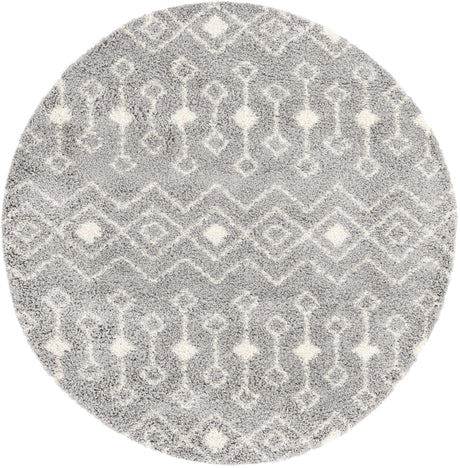 Gray 8' x 8' Moroccan Trellis Shag Round Rug