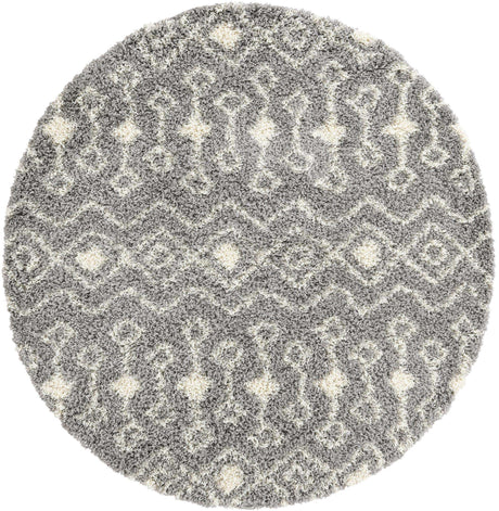 Gray 6' x 6' Moroccan Trellis Shag Round Rug