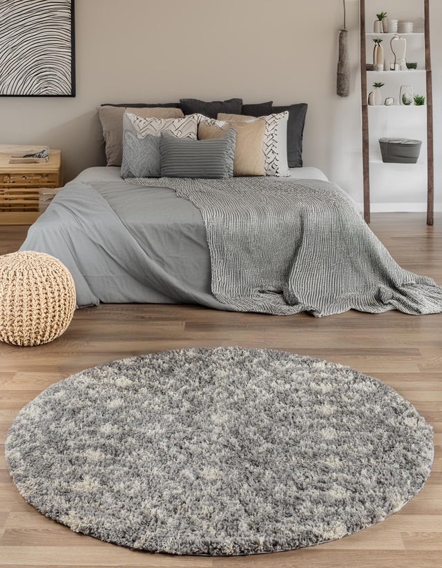 Gray 10' x 10' Moroccan Trellis Shag Round Rug