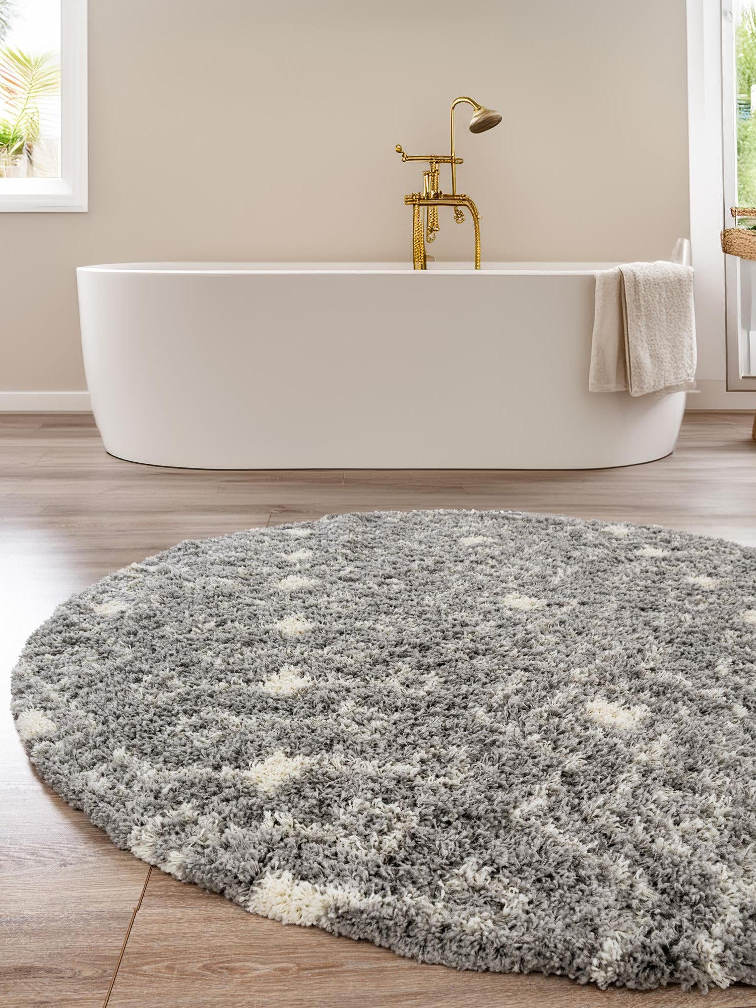 Gray 10' x 10' Moroccan Trellis Shag Round Area Rug Thick Soft Touch Fluffy & Plush Shaggy Pile 100% Polypropylene Geometric Traditional Carpet for Sale at Rug Engine