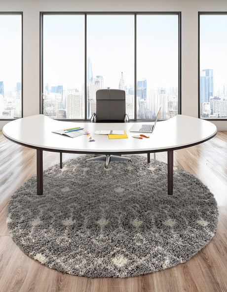 Gray 7' 10 x 7' 10 Moroccan Trellis Shag Round Area Rug Thick Soft Touch Fluffy & Plush Shaggy Pile 100% Polypropylene Geometric Traditional Carpet for Sale at Rug Engine