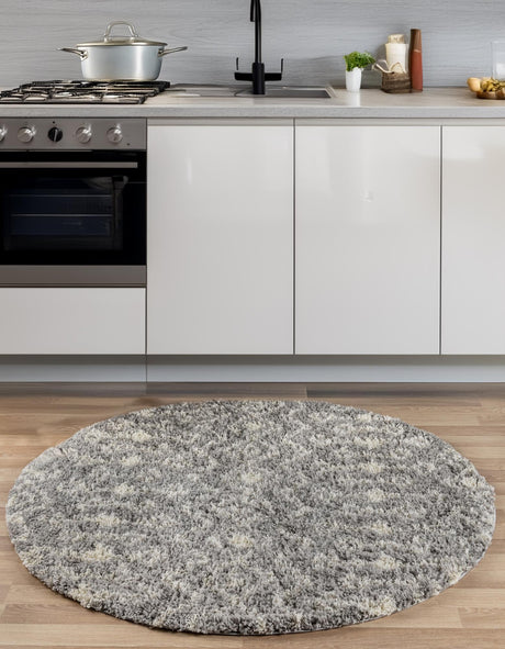 Gray 6' 1 x 6' 1 Moroccan Trellis Shag Round Area Rug Thick Soft Touch Fluffy & Plush Shaggy Pile 100% Polypropylene Geometric Traditional Carpet for Sale at Rug Engine