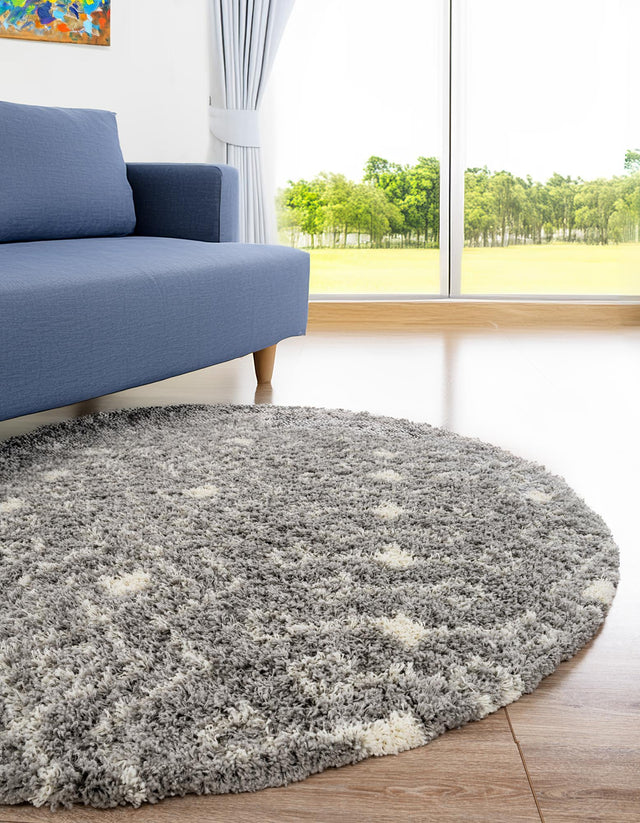 Gray 10' x 10' Moroccan Trellis Shag Round Rug