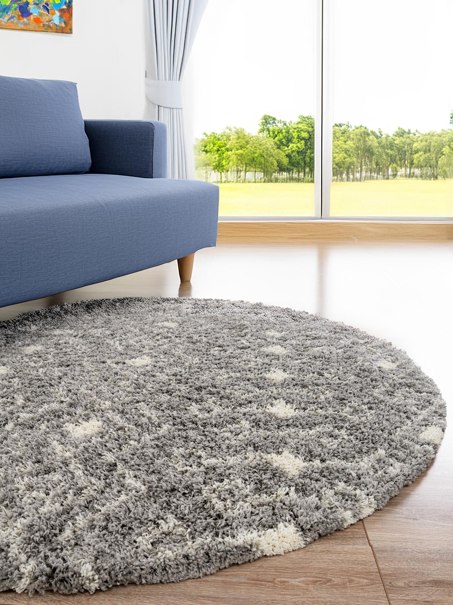 Gray 6' 1 x 6' 1 Moroccan Trellis Shag Round Area Rug Thick Soft Touch Fluffy & Plush Shaggy Pile 100% Polypropylene Geometric Traditional Carpet for Sale at Rug Engine