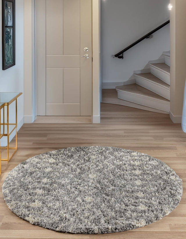Gray 10' x 10' Moroccan Trellis Shag Round Rug